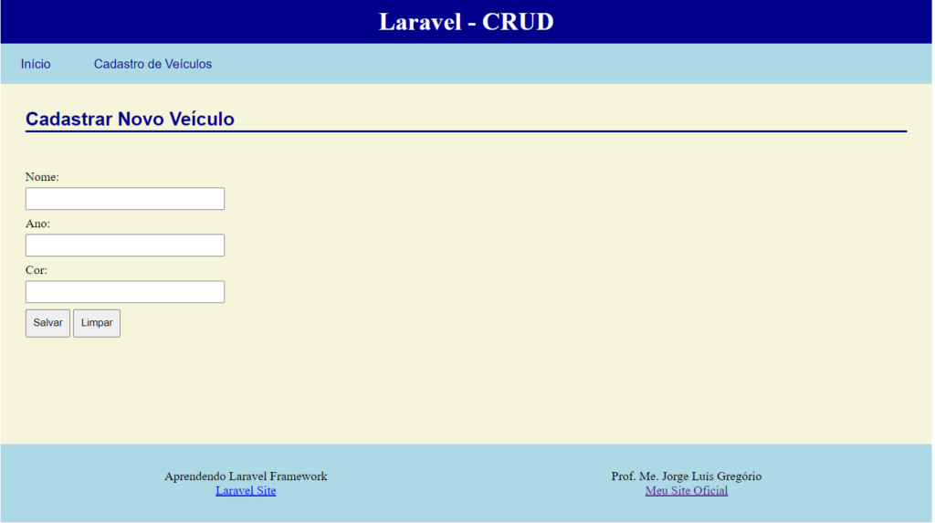 laravel, cadastro de veículo